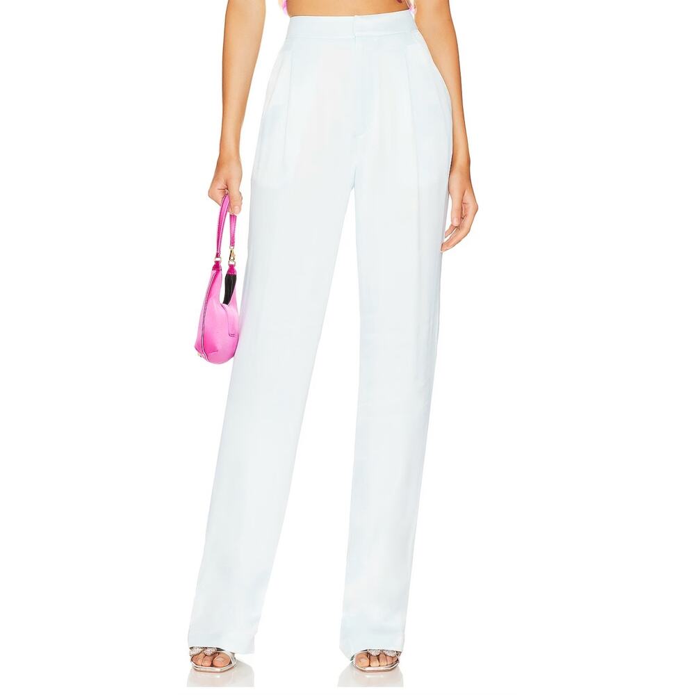 LPA Baby Blue Trouser Pants LARGE Wide Leg Cocktail Satin Long Pleated $218 NEW